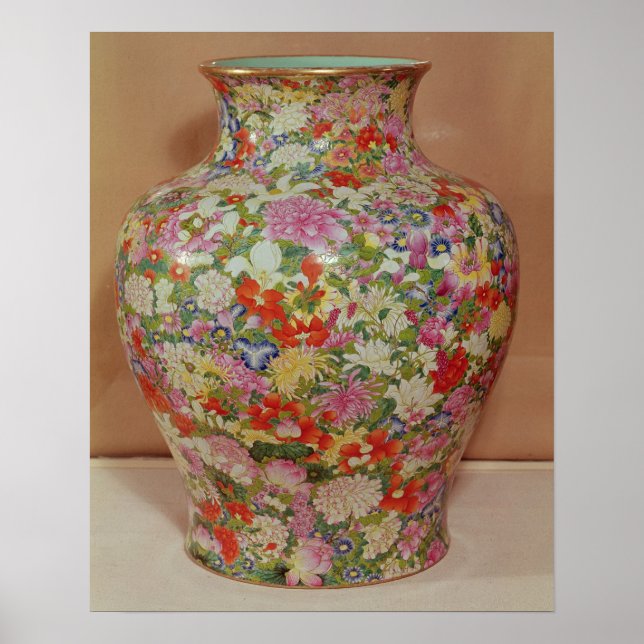 Affiche Vase Rose de famille avec mille fleurs (Devant)