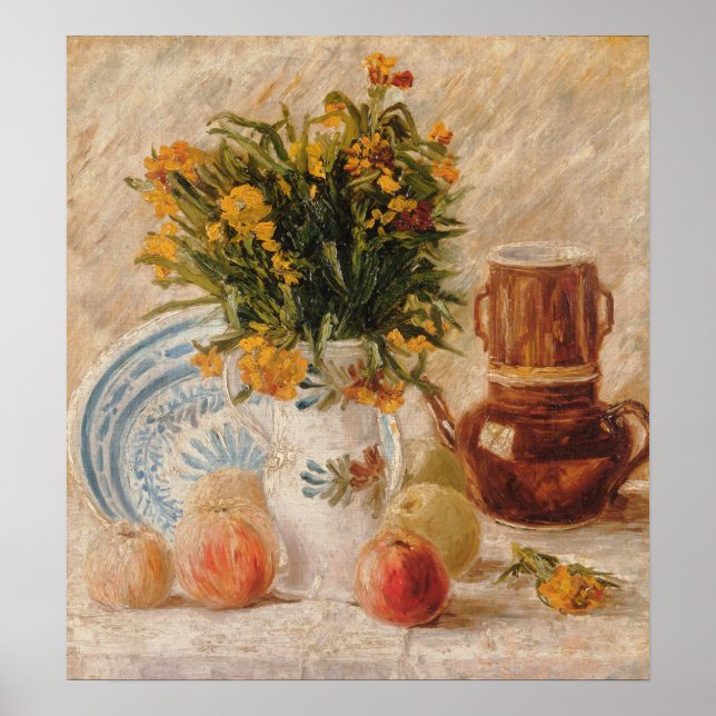Affiche Vase vintage avec Fleurs Café et Fruit (Devant)