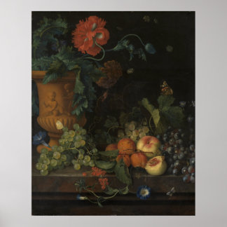 Affiche Vase vintage en terre cuite avec Fleurs et Fruits