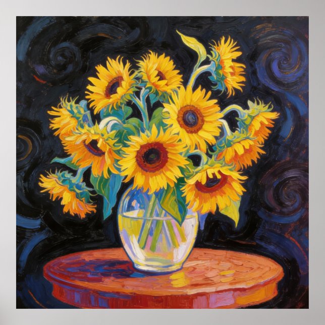 Affiche Vase with Sunflowers After Van Gogh (Devant)