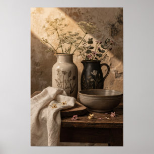 Affiche Vases botaniques et bol en terre cuite