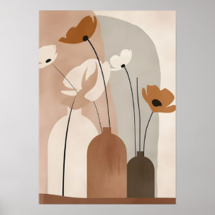 Affiche Vases de fleurs bohémiens et formes abstraites
