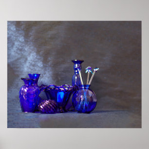 Affiche Vases horizontales en verre bleu