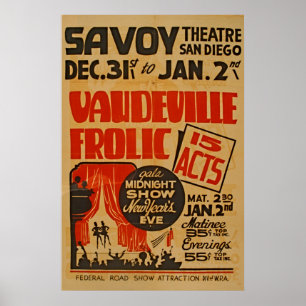 Affiche Vaudeville Frolic 15 Acts Gala Midnight Show WPA