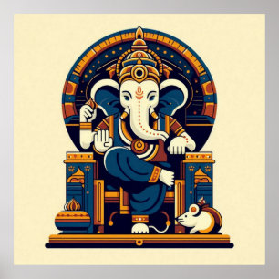 Affiche Vecteur Ganesha bleu moderne Illustration Deity Ar