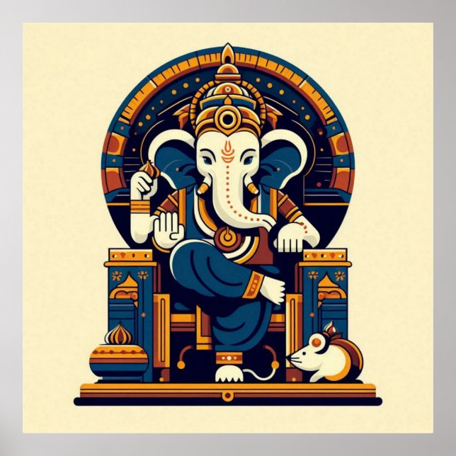 Affiche Vecteur Ganesha bleu moderne Illustration Deity Ar (Devant)