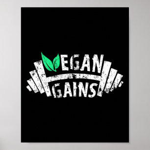 Affiche Vegan Gains Vegetarian Gym entraînement Humour Tei
