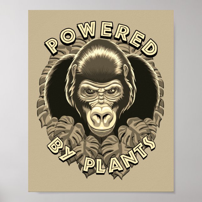 Affiche Vegan Gorilla - Propulsé Par Citation Plante (Devant)