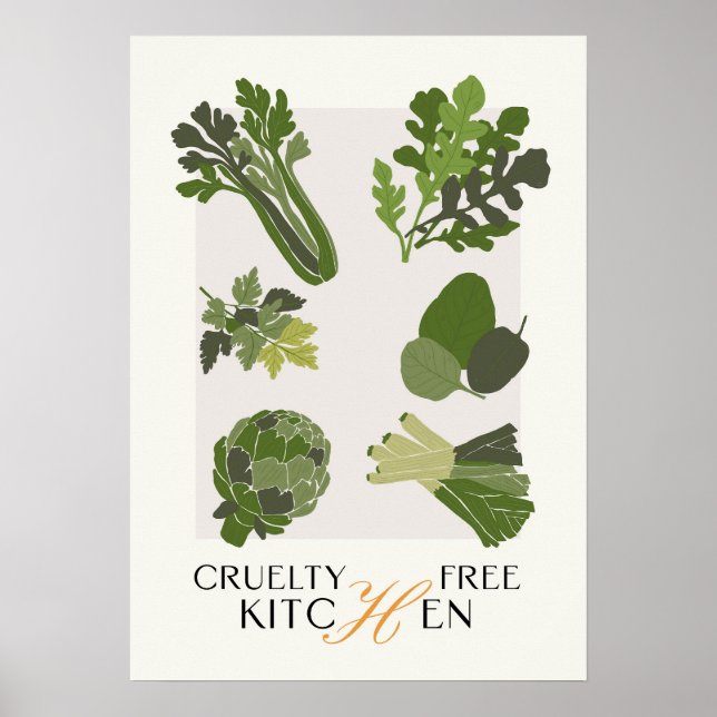 Affiche Vegan Kitchen Wall Art Cruelty Free Minimalist (Devant)