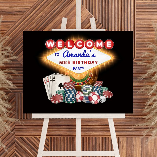 Affiche Vegas Casino Night Black Birthday Party Welcome (Las Vegas Casino Theme Birthday Party Welcome Sign)