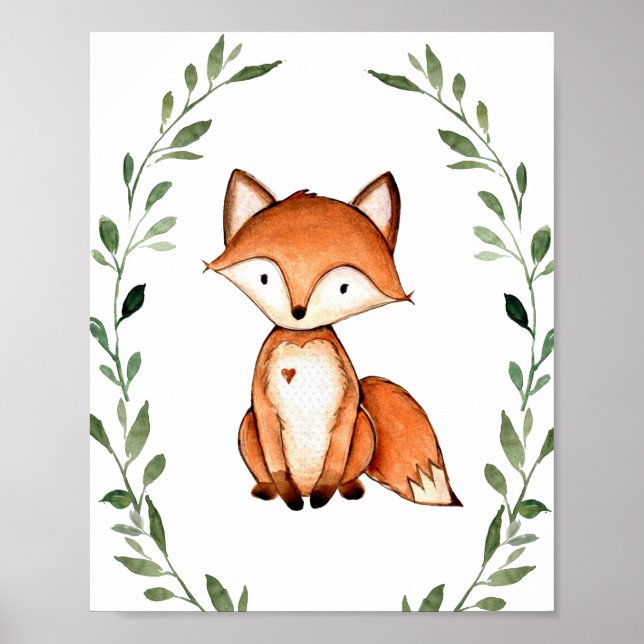 Affiche Végétal Fox Woodland Animaux Nursery Wall Art (Devant)