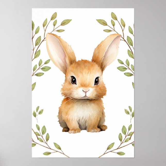 Affiche Végétal Lapin Bois Animaux Pépinière (Devant)