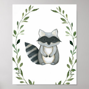 Affiche Végétal Raccoon Bois Animaux Pépinière Mur Art