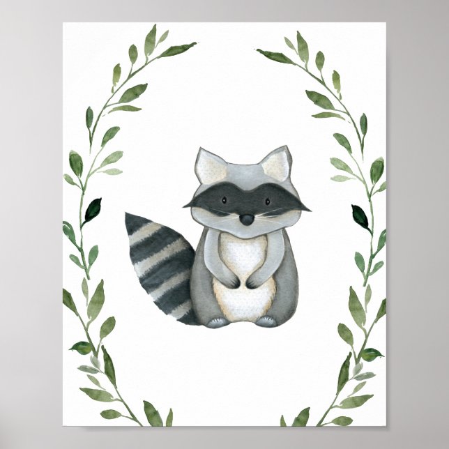 Affiche Végétal Raccoon Bois Animaux Pépinière Mur Art (Devant)