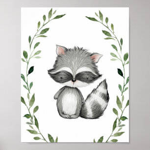 Affiche Végétal Raccoon Bois Animaux Pépinière Mur Art