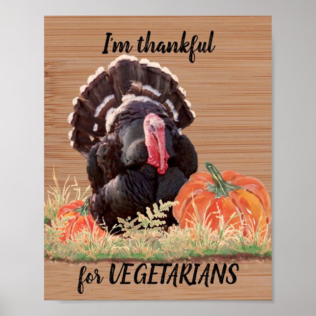 Affiche Vegetarian Vegan Thanksgiving Turquie Merci amusan (Devant)