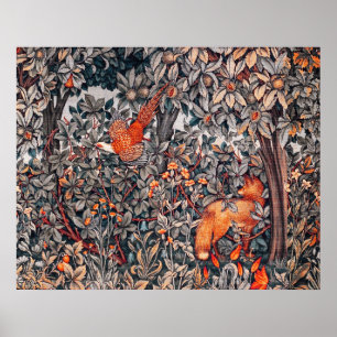Affiche VÉGÉTATION, ANIMAUX DE LA FORÊT Faisan, Renard Rou