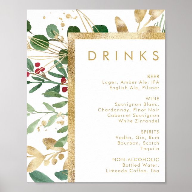 Affiche Végétation de Noël moderne | Menu Boissons Mariage (Devant)