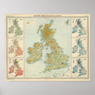 Affiche Végétation d'îles britanniques et carte de clim