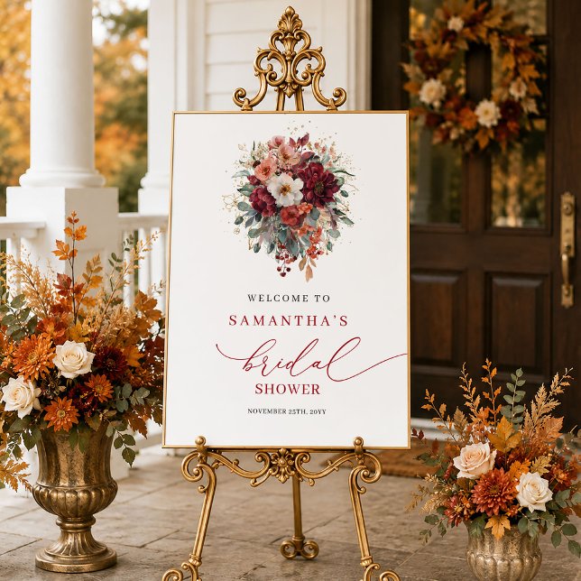 Affiche Végétation intemporelle signe de bienvenue pour la (Timeless greenery autumn bridal shower welcome sign

)