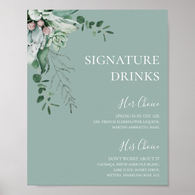 Affiche Végétation Succulente | Boissons Signature Vert Sa (Devant)