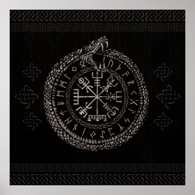 Affiche Vegvisir avec Ouroboros et runes (Devant)