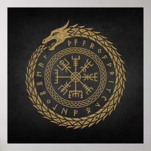 Affiche Vegvisir Dessin de cercle de rune de serpent nordi