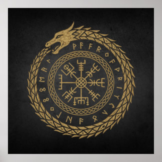 Affiche Vegvisir Dessin de cercle de rune de serpent nordi
