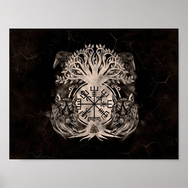 Affiche Vegvisir -Yggdrasil With Ravens & Wolves (Devant)