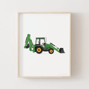 Affiche Véhicule de construction chargeuse-pelleteuse vert