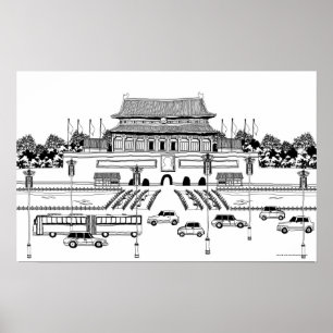 Affiche Véhicules sur la route par la pagoda