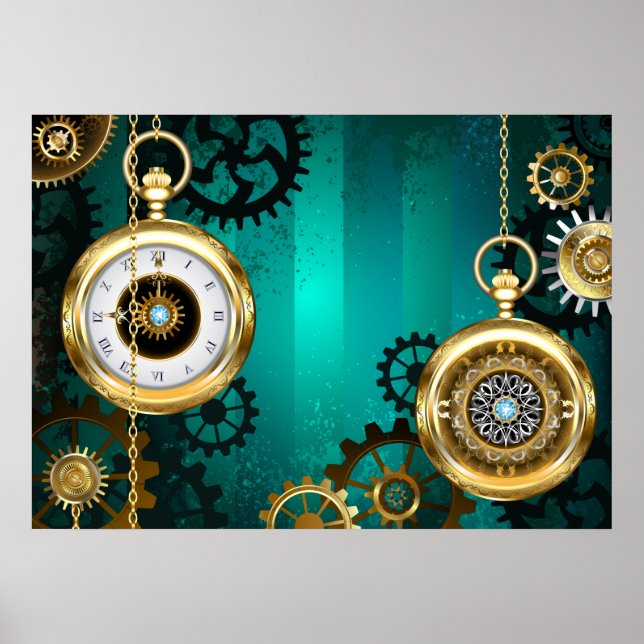 Affiche Veille bijoux Steampunk sur un Arrière - plan vert (Devant)