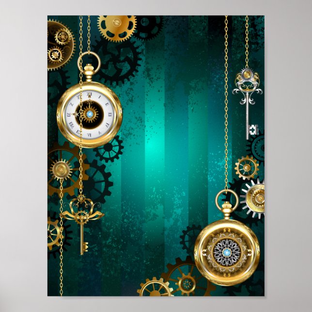 Affiche Veille bijoux Steampunk sur un Arrière - plan vert (Devant)