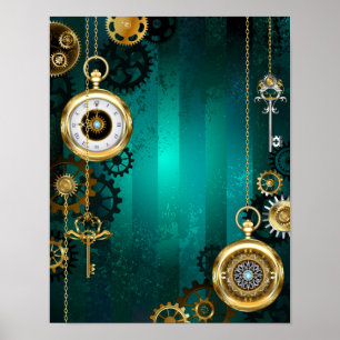 Affiche Veille bijoux Steampunk sur un Arrière - plan vert