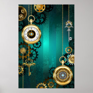 Affiche Veille bijoux Steampunk sur un Arrière - plan vert