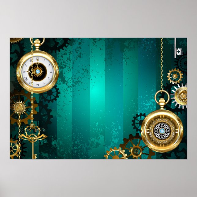 Affiche Veille bijoux Steampunk sur un Arrière - plan vert (Devant)