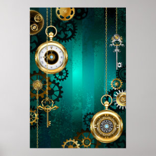 Affiche Veille bijoux Steampunk sur un Arrière - plan vert