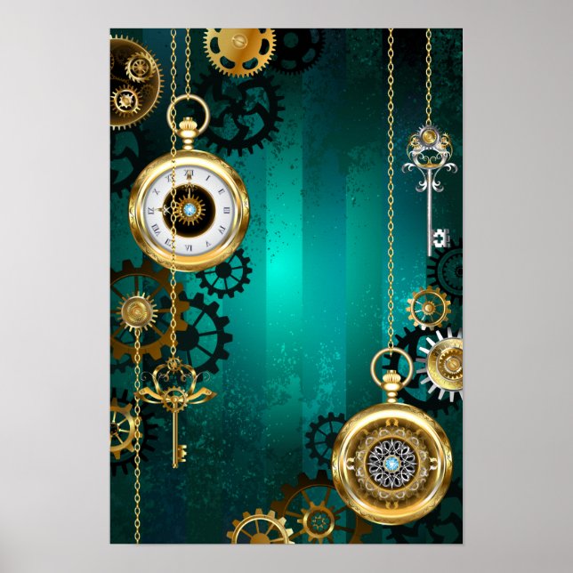 Affiche Veille bijoux Steampunk sur un Arrière - plan vert (Devant)