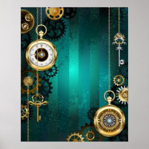 Affiche Veille bijoux Steampunk sur un Arrière - plan vert