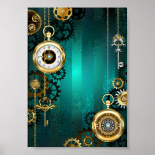 Affiche Veille bijoux Steampunk sur un Arrière - plan vert