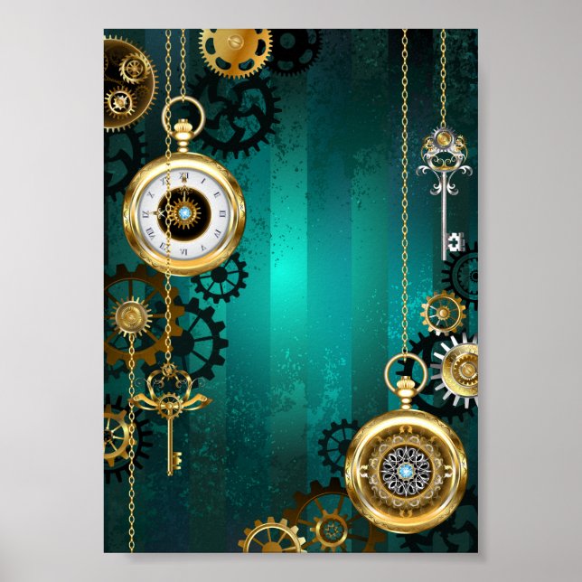 Affiche Veille bijoux Steampunk sur un Arrière - plan vert (Devant)