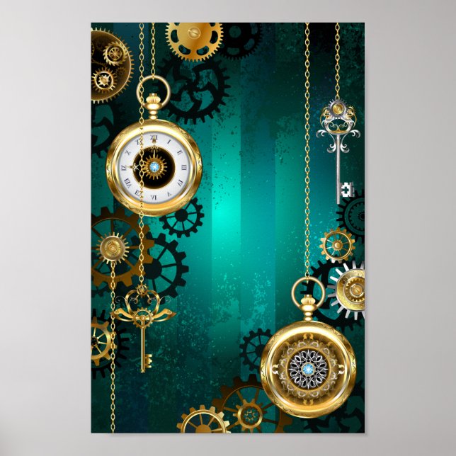 Affiche Veille bijoux Steampunk sur un Arrière - plan vert (Devant)