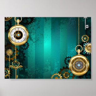 Affiche Veille bijoux Steampunk sur un Arrière - plan vert