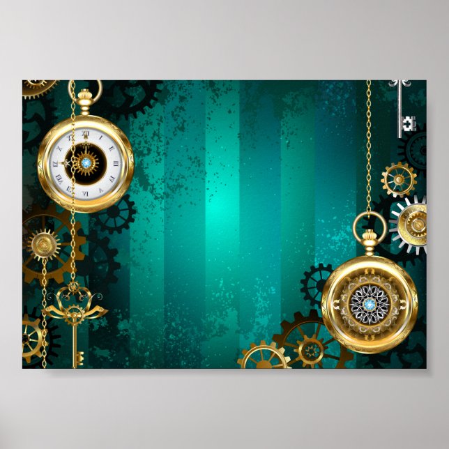 Affiche Veille bijoux Steampunk sur un Arrière - plan vert (Devant)