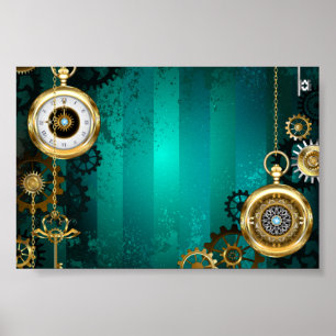 Affiche Veille bijoux Steampunk sur un Arrière - plan vert
