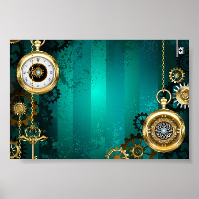 Affiche Veille bijoux Steampunk sur un Arrière - plan vert (Devant)