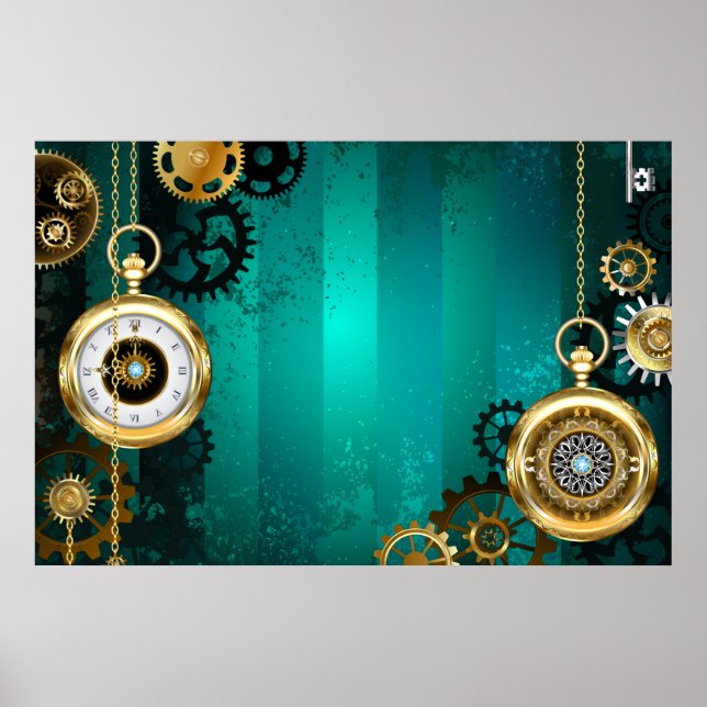 Affiche Veille bijoux Steampunk sur un Arrière - plan vert (Devant)