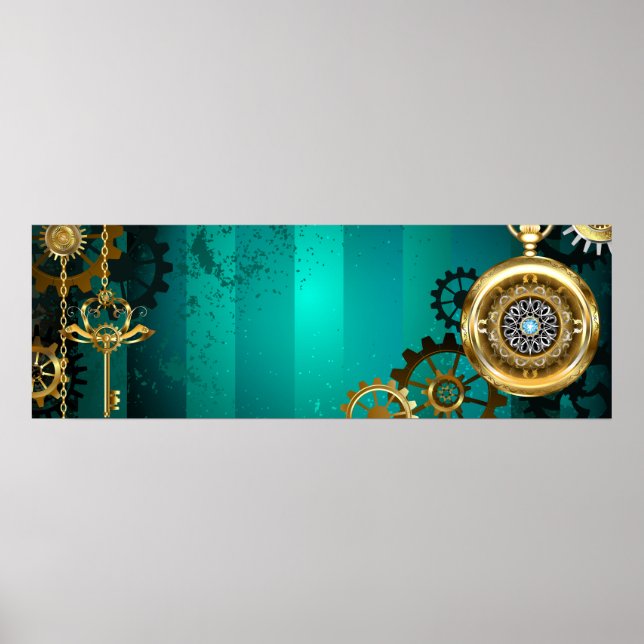 Affiche Veille bijoux Steampunk sur un Arrière - plan vert (Devant)