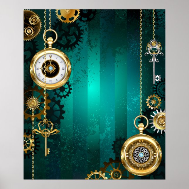 Affiche Veille bijoux Steampunk sur un Arrière - plan vert (Devant)