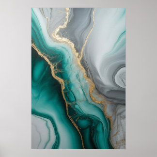 Affiche Veines d'émeraude : Flux de marbre Abstrait ✨ 💚 �
